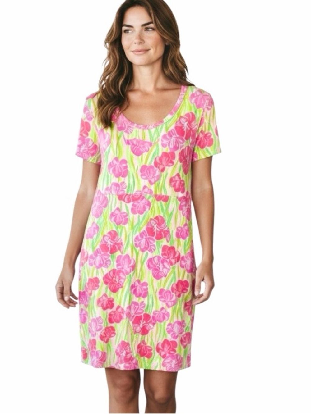 Lilly Pulitzer Kelsea Lillys Pink Glady Floral Short Sleeve Dress  Cotton XL